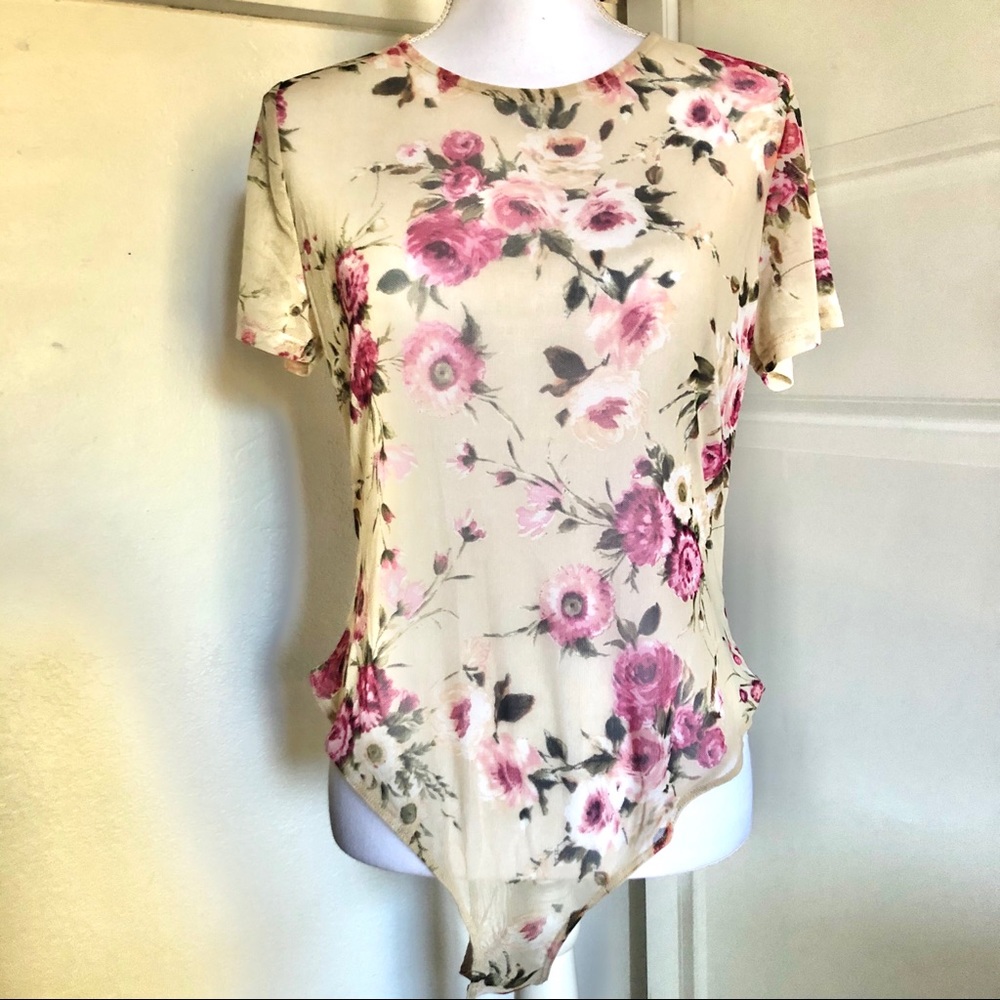 NWT Leith | Sheer Beige Floral Bodysuit